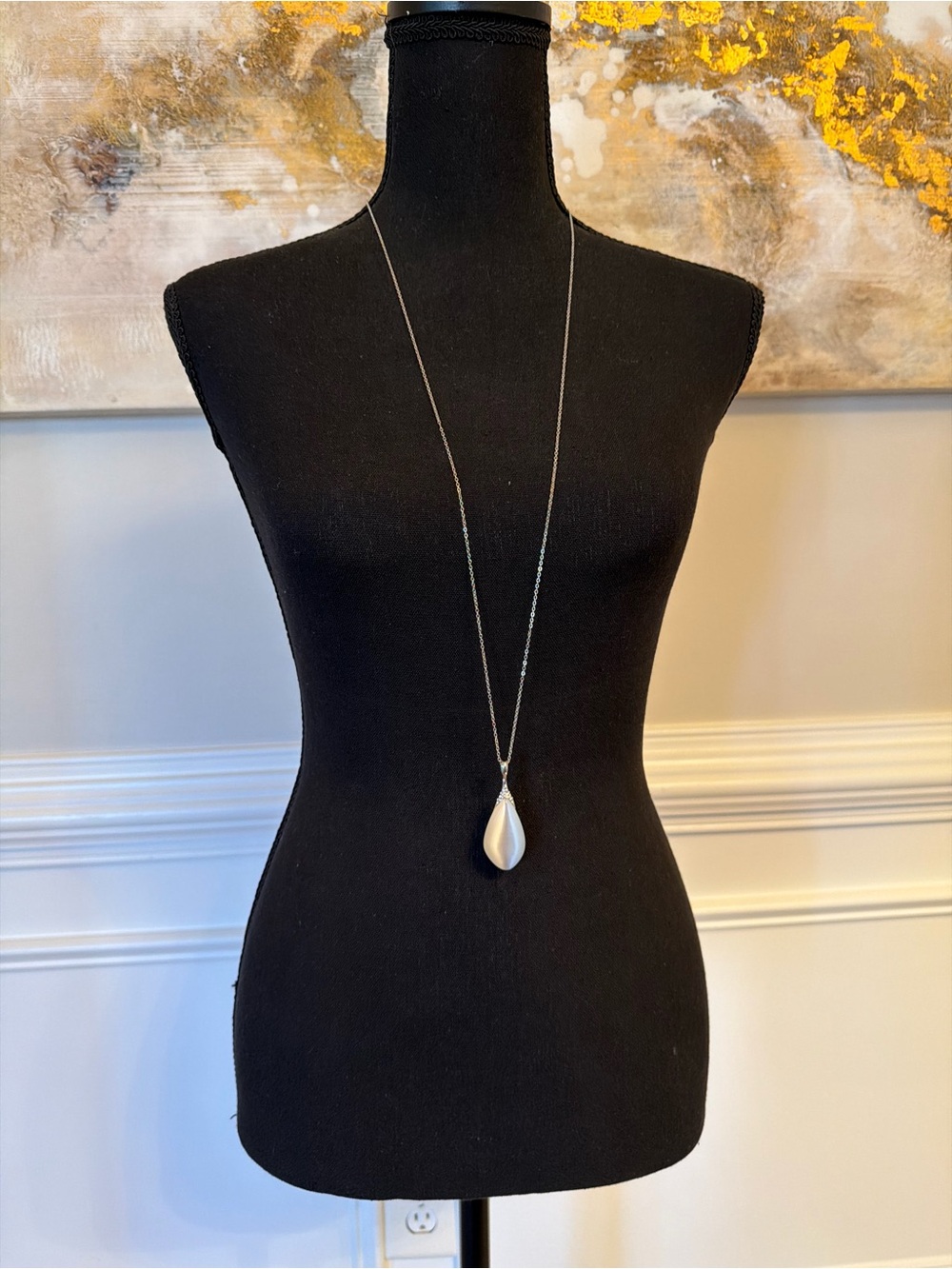 Silver Teardrop Pendant Long Necklace